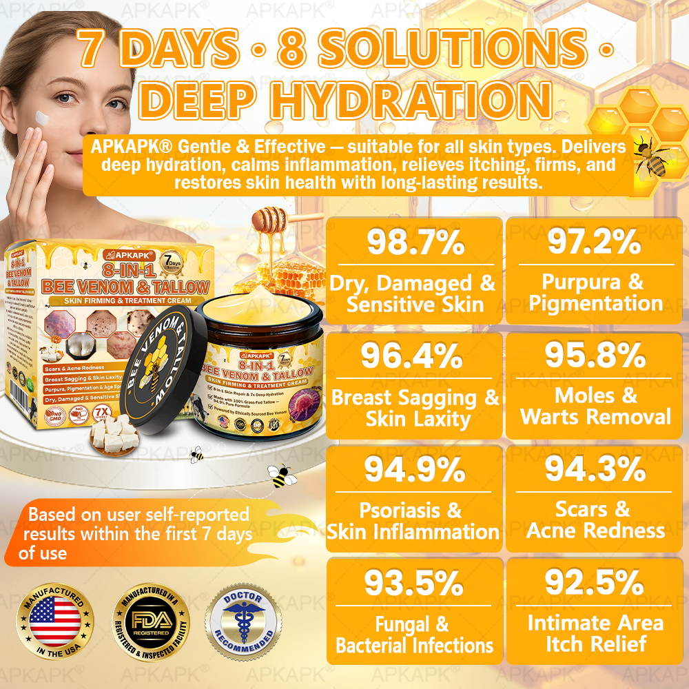 US Official Store | 𝐀𝐏𝐊𝐀𝐏𝐊® 𝟖-𝐈𝐧-𝟏 𝐁𝐞𝐞 𝐕𝐞𝐧𝐨𝐦 & 𝐓𝐚𝐥𝐥𝐨𝐰 𝐒𝐤𝐢𝐧 𝐅𝐢𝐫𝐦𝐢𝐧𝐠 & 𝐓𝐫𝐞𝐚𝐭𝐦𝐞𝐧𝐭 𝐂𝐫𝐞𝐚𝐦 (Effective Within 7 Days)Bee Venom + Tallow · 7X Deep Hydration, targets wrinkles, sagging, stretch marks, dark spots, purpura, inflammations and more