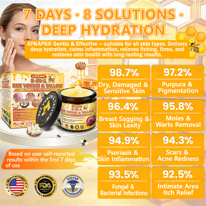 US Official Store | 𝐀𝐏𝐊𝐀𝐏𝐊® 𝟖-𝐈𝐧-𝟏 𝐁𝐞𝐞 𝐕𝐞𝐧𝐨𝐦 & 𝐓𝐚𝐥𝐥𝐨𝐰 𝐒𝐤𝐢𝐧 𝐅𝐢𝐫𝐦𝐢𝐧𝐠 & 𝐓𝐫𝐞𝐚𝐭𝐦𝐞𝐧𝐭 𝐂𝐫𝐞𝐚𝐦 (Effective Within 7 Days)Bee Venom + Tallow · 7X Deep Hydration, targets wrinkles, sagging, stretch marks, dark spots, purpura, inflammations and more